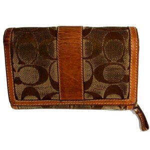 Authentic COACH Canvas Snap Wallet – Brown/Tan, Fair Condition, 5.5 x 3.75-inch